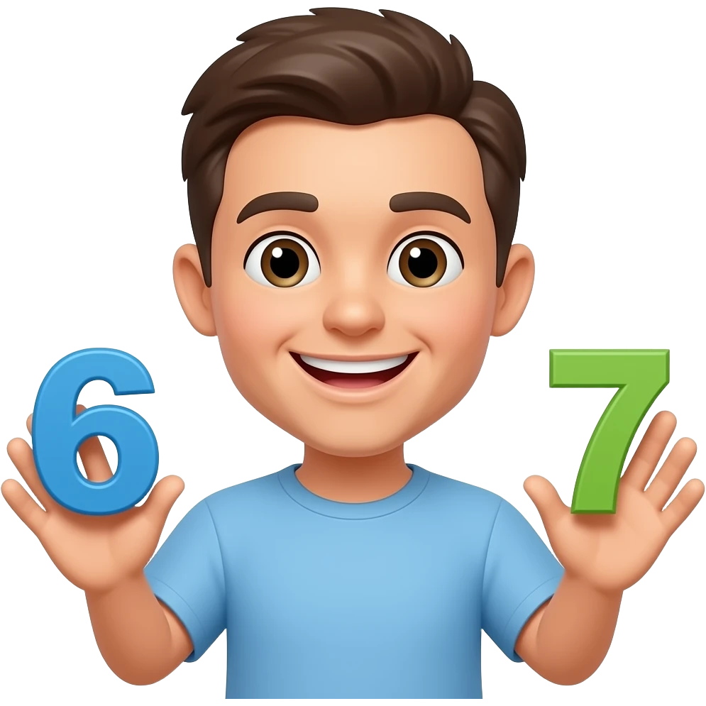 Make a emoji of the joke 6 7 make him holding the 6 7 in his palms don't show the palms emoji