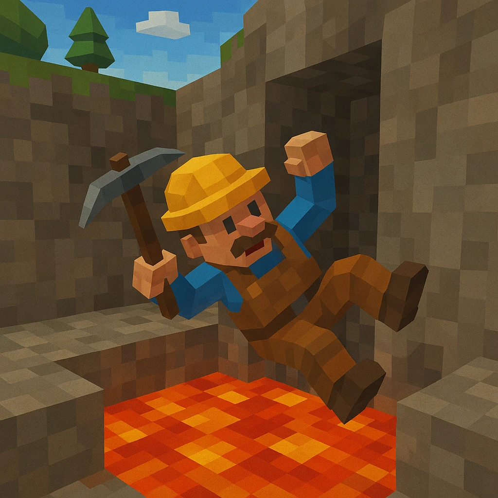 Miner digging straight down and falling into lava.
 emoji