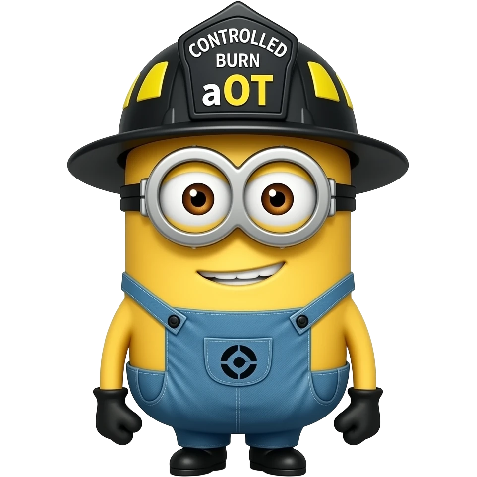 Firefighter minion text Controlled Burn aOT on helmet emoji