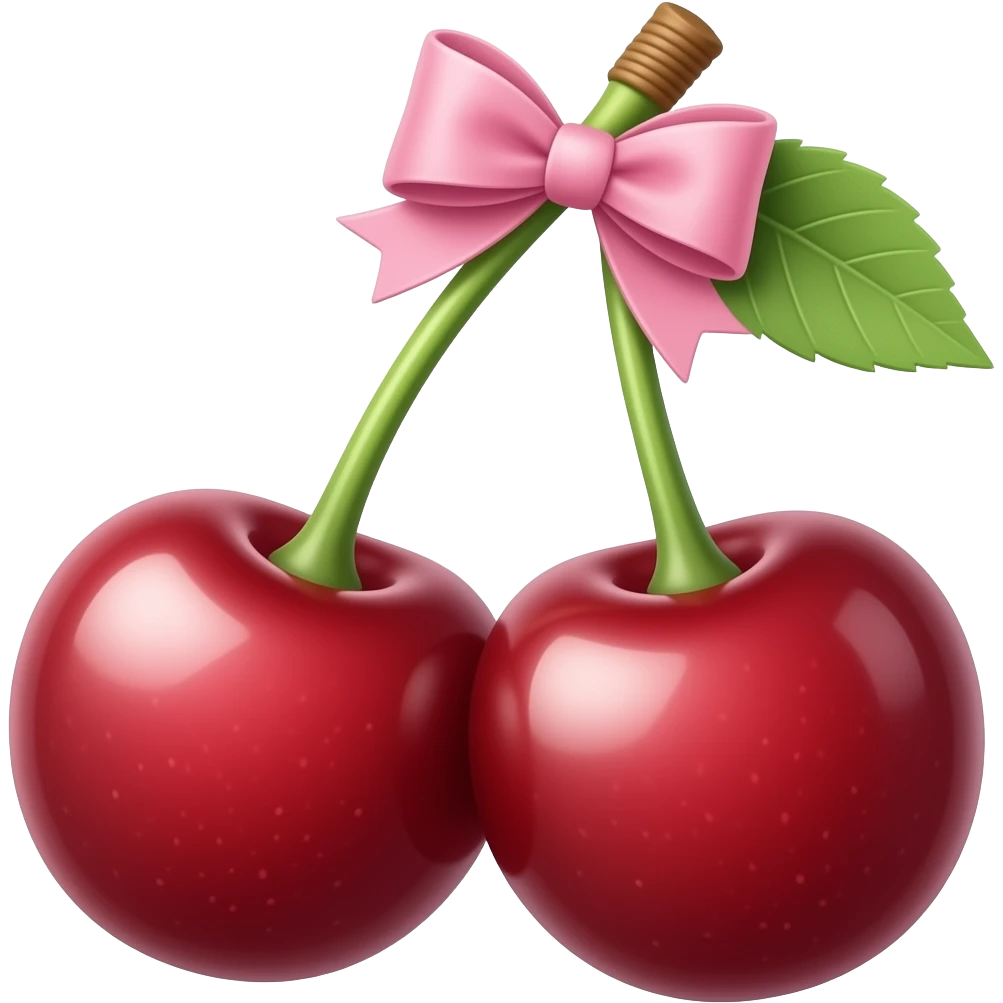 A cherry that has a cute pink bow on top of it emoji