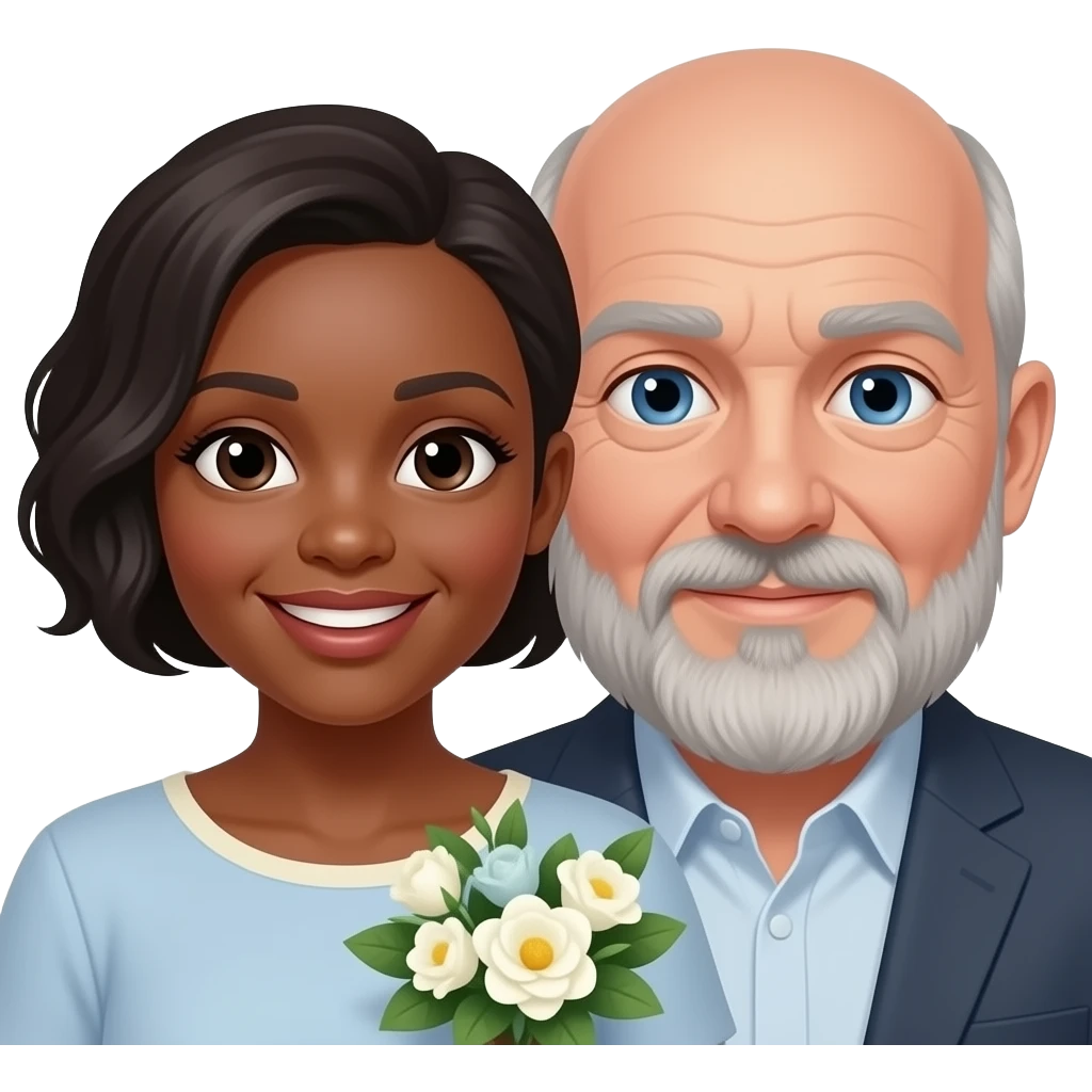 Bald White man with salt and pepper beard  marrying a black Nigerian women emoji