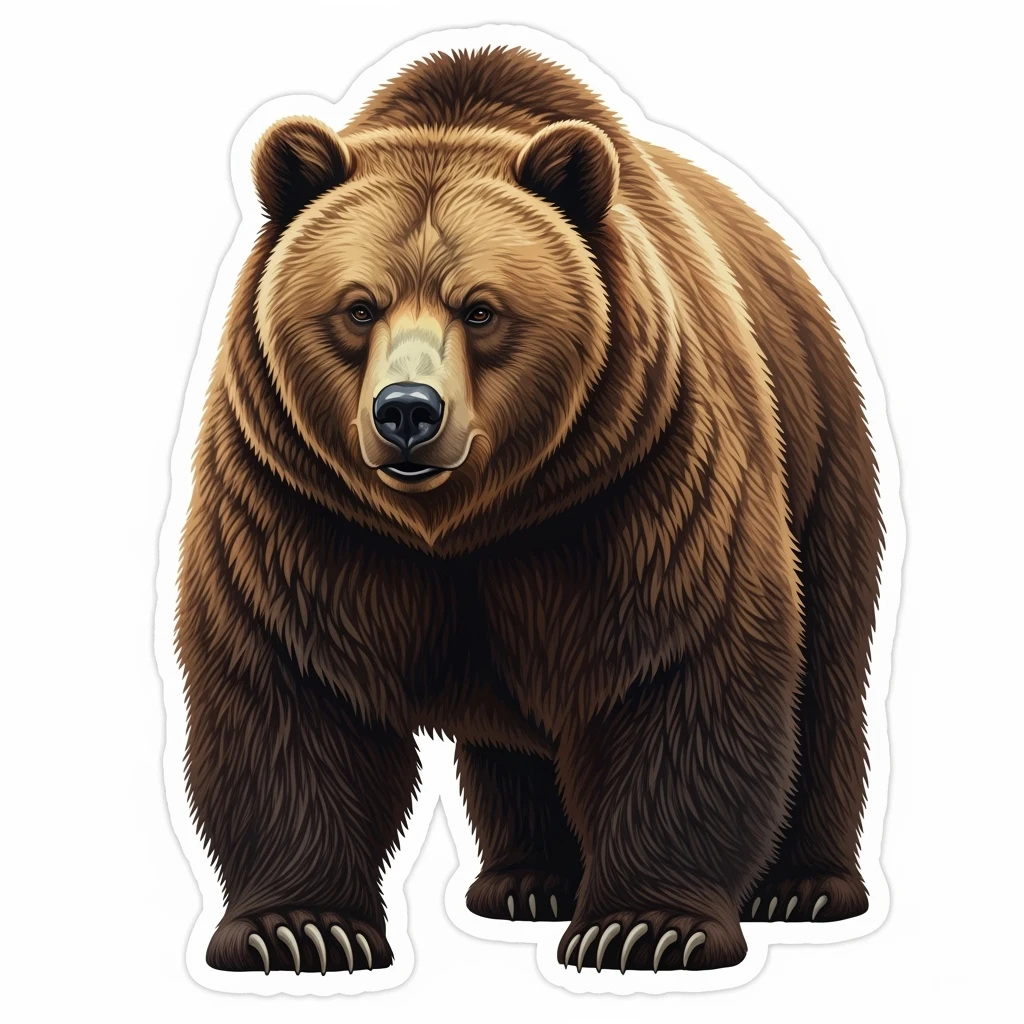Brown bear realistic sticker white background emoji