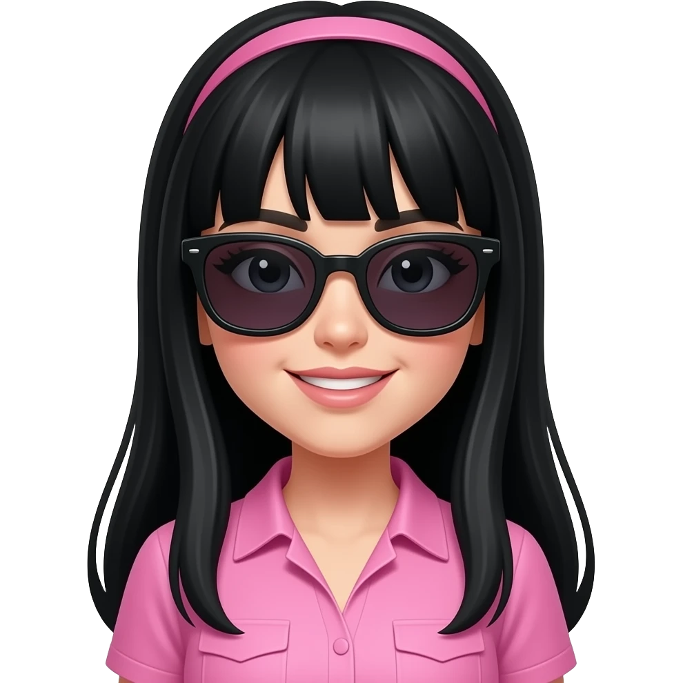coquete introvert pink girl, with black long hair and sunglasses emoji