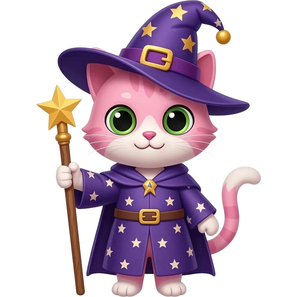pink cat wizard waving emoji