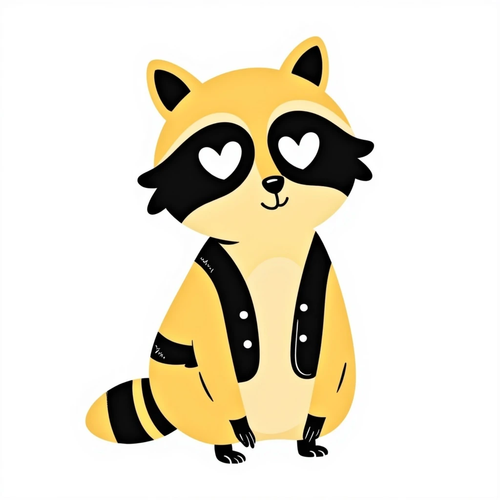 A yellow raccoon with heart-shaped eyes emoji