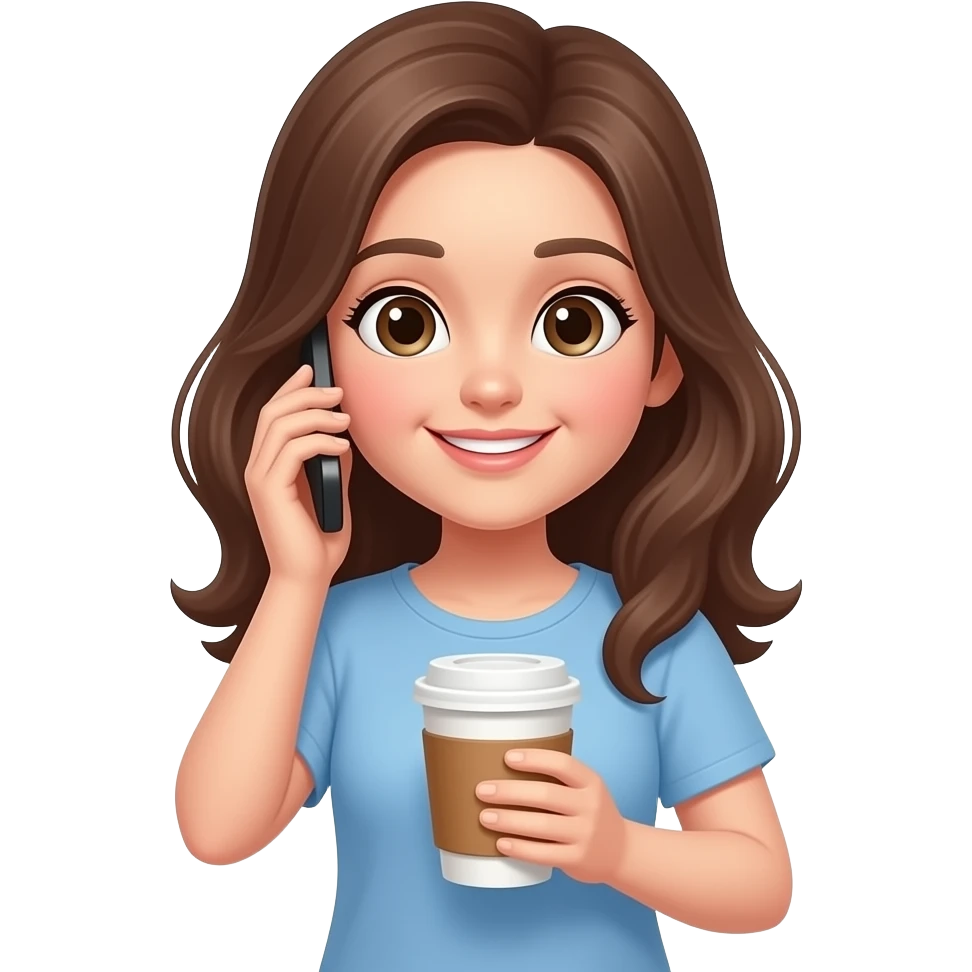 Девушка с кофе в руках говорит по телефону emoji