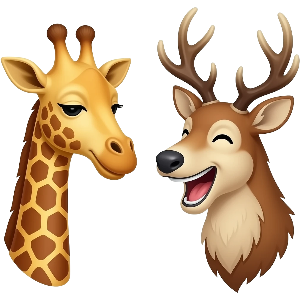 Einfacher Giraffenkopf und Elchkopf schauen sich an und lachen laut emoji