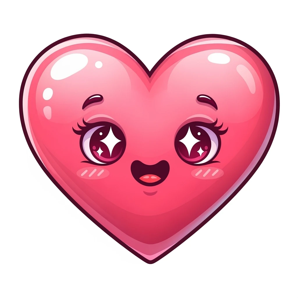 pink heart emoji, cute, shiny, with a cute face emoji