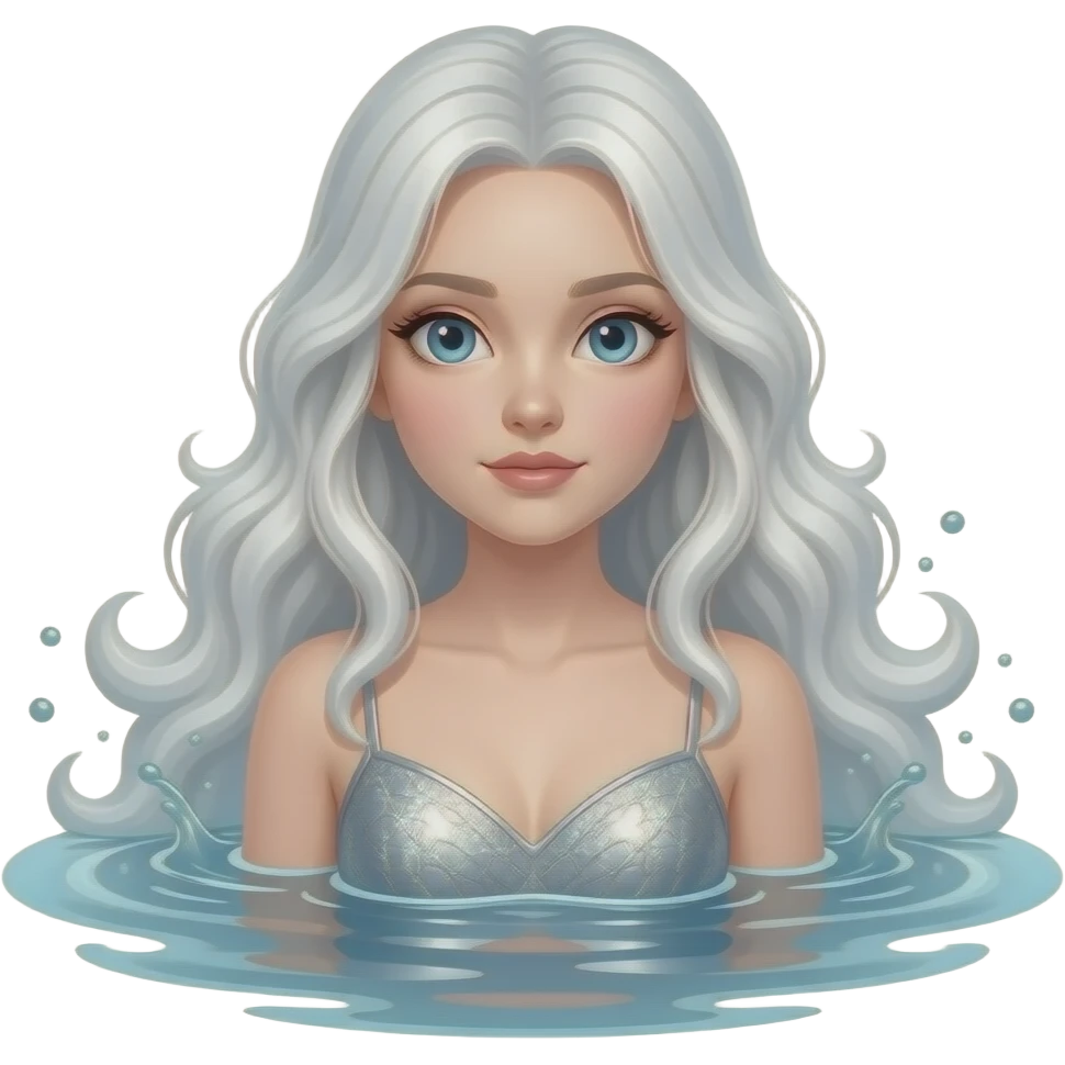 River Rusalka where a girl drowning with whiete hair and silver dress emoji