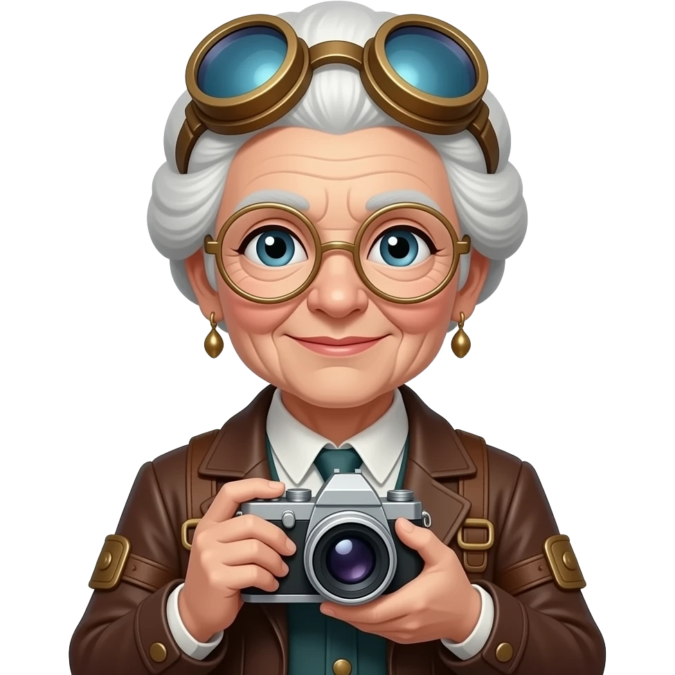 steampunk white haired old lady with a camera emoji