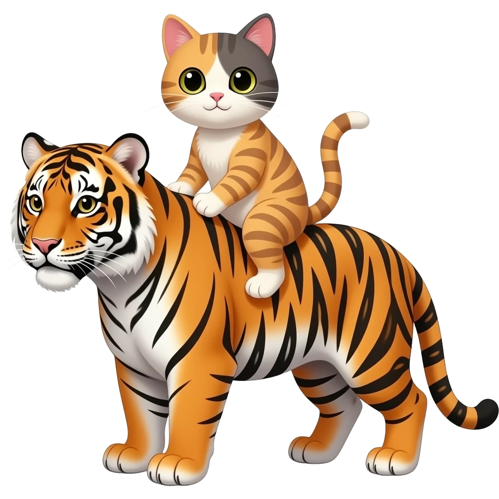 un gato montado en un tigre emoji