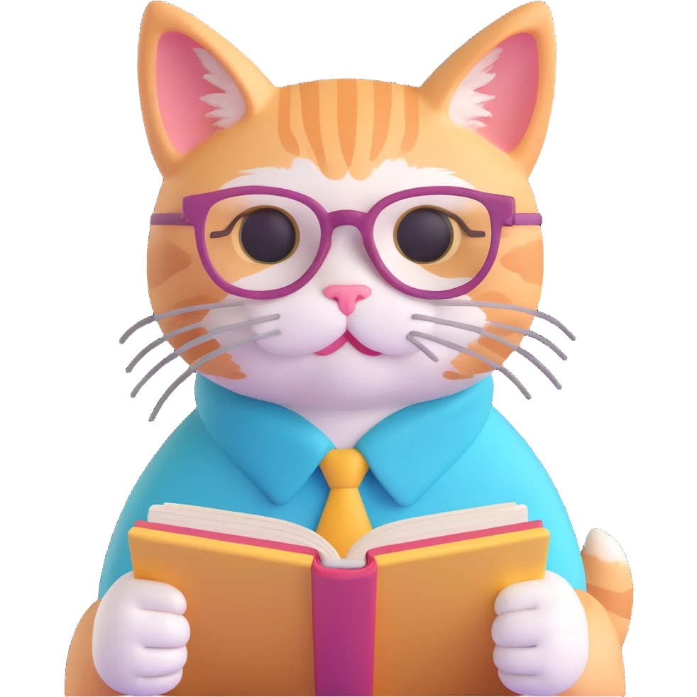 A cat with glasses reading a book, pastel colors, soft lighting, cozy atmosphere emoji