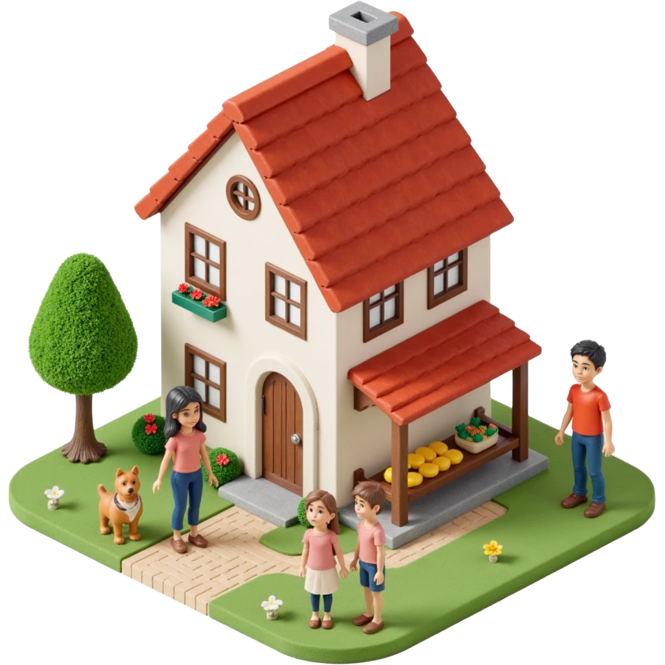 palace house with a family and pet emoji