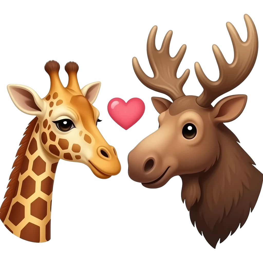 Einfacher Giraffenkopf und Elchkopf schauen sich an mit Herzchen emoji