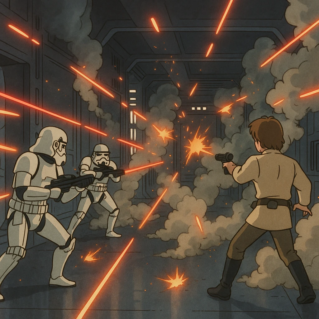BLASTER FIRE, EVERYWHERE, SMOKE, STAR WARS, SHOOTOUT, INSIDE THE DEATH STAR , EMPIRE STRIKES BACK, RETURN OF THE JEDI emoji