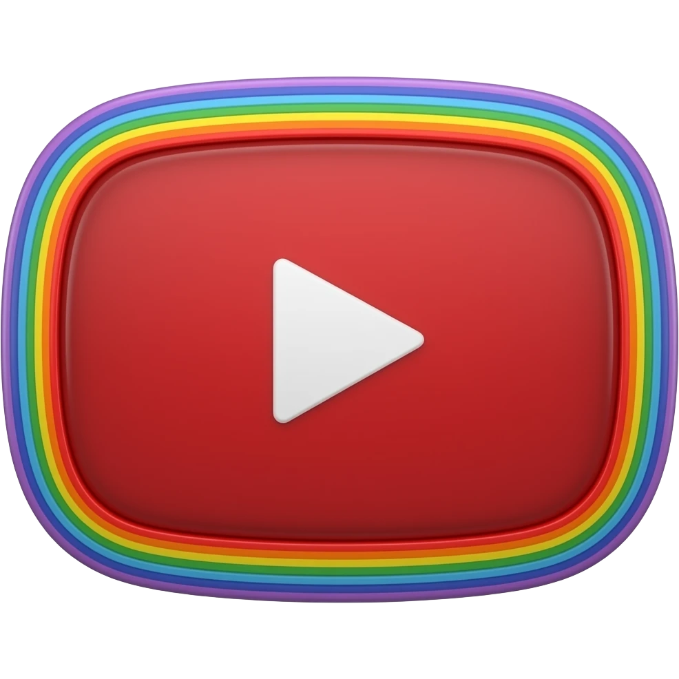 Youtube logo in dark red, in 3d style with all colors of the rainbow as a border outlined around each letter, isolated, 3d rendering, no emoji icons no emoji faces and must have no human figures emoji