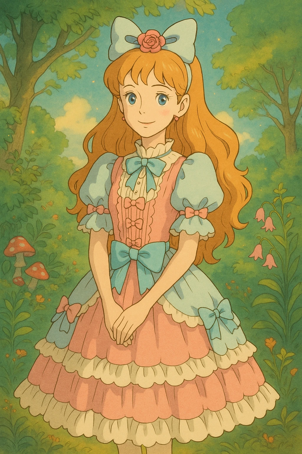 Anny, a cute tall lolita girl with blue eyes, ghibli style emoji