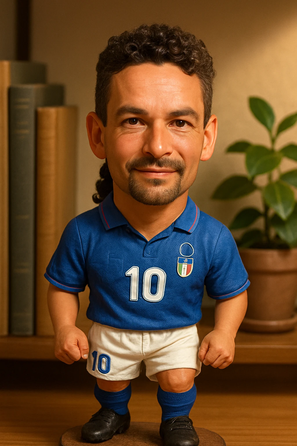 Молодой Роберто Банджо в форме сборной Италии 1994 смотрит на прямо на зрителя и слегка улыбается, освещение с левой верхней стороны кадра emoji