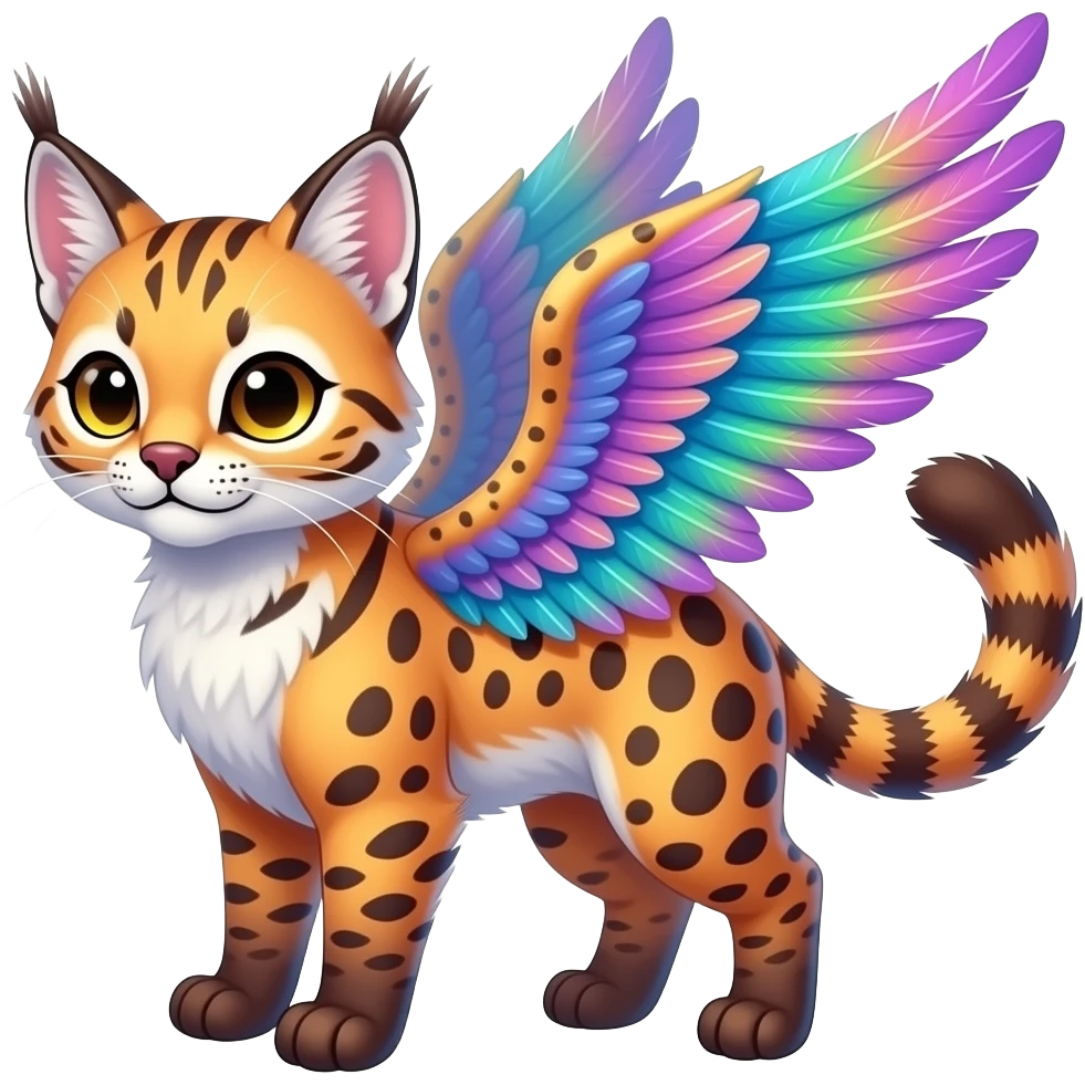 Colorful tropical exotic cute cool beautiful shiny beautiful fantasy-caracal-civet-genet-Gryphon-Cacomistle-Trico-Red-Panda-oncilla-animal-Fakémon-hybrid-fursona (full body) emoji