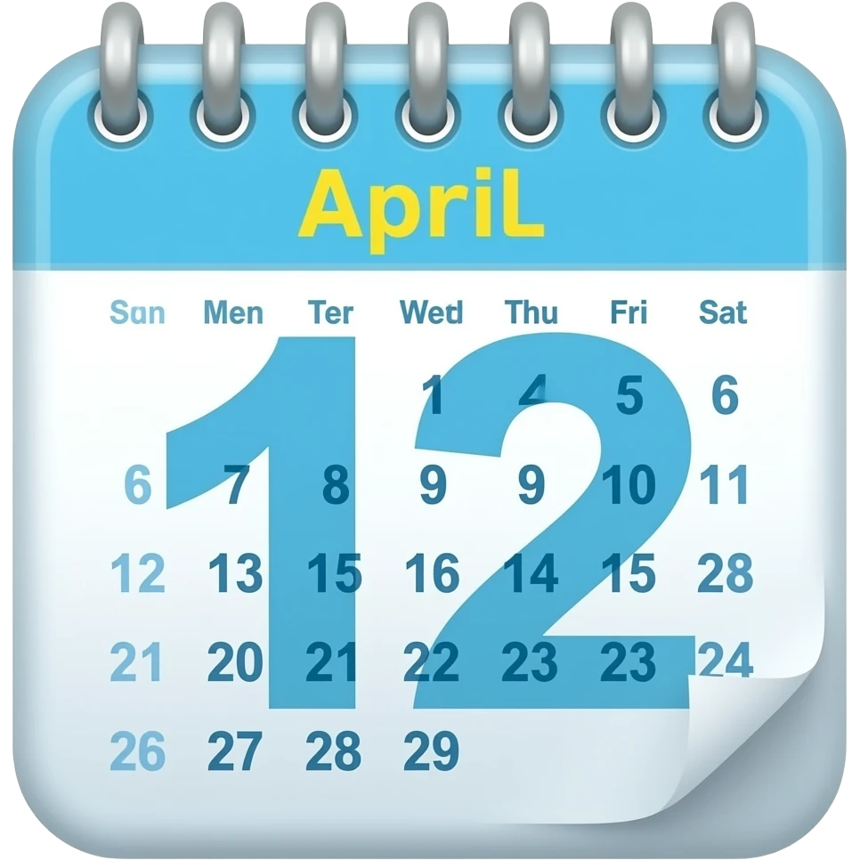soft blue yellow calendar 12th april birthday icon, transparent background inspired by barbie colour pallete emoji