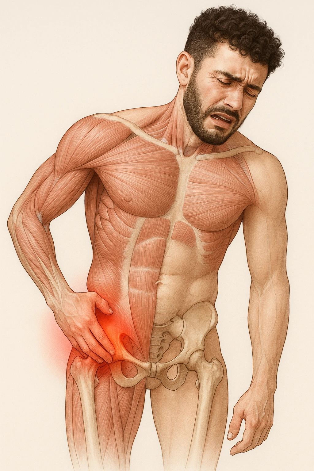 Uomo con dolore per via dei suoi fianchi asimmetrici vista anatomica immagine realistica in 3D emoji