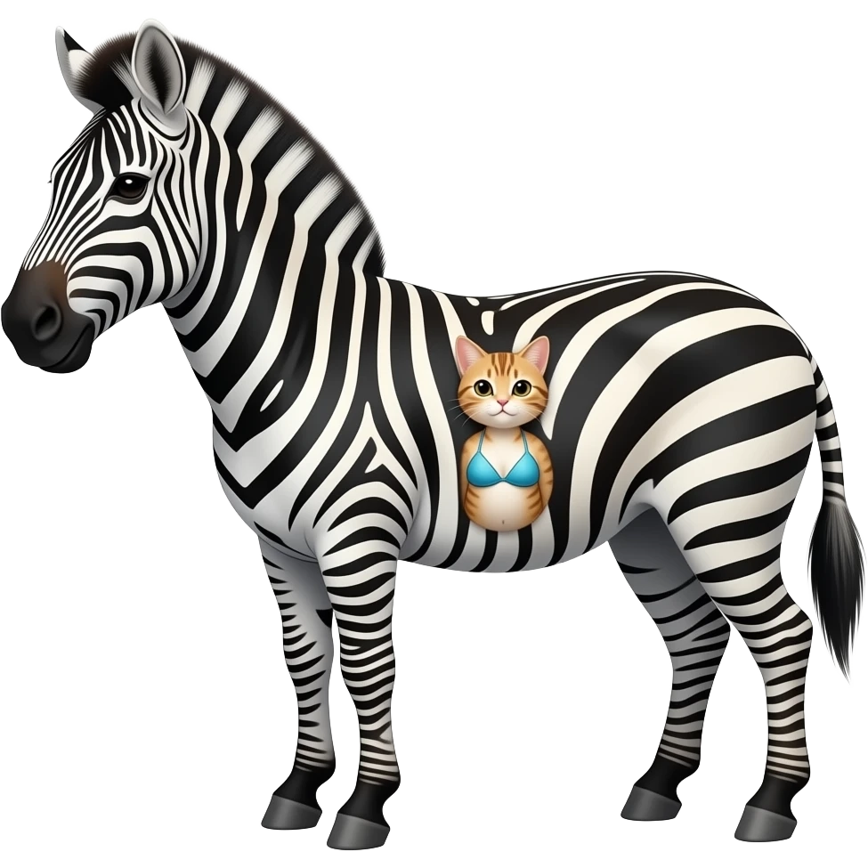 make me a male zebra and a girl cat. the girl cat is under the male zebra. make the girl cat weat bikini emoji