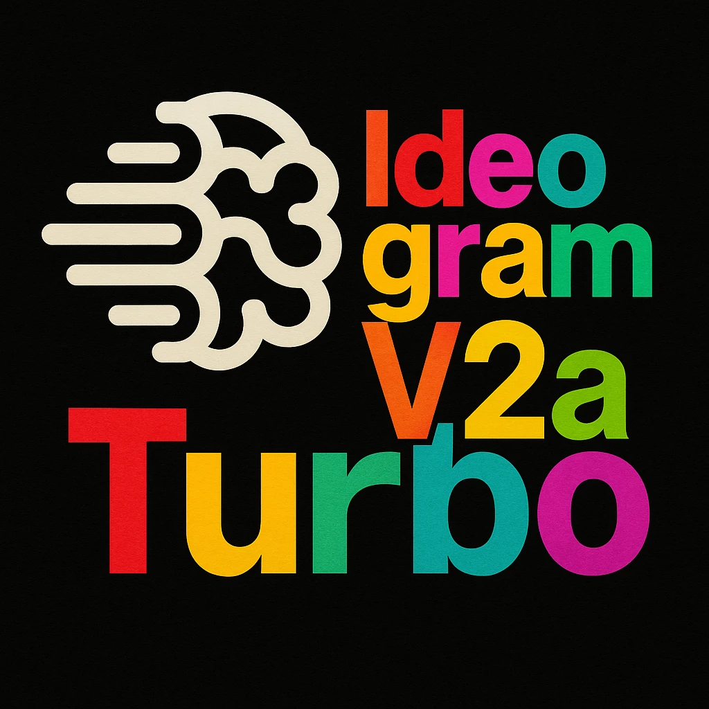 make a non gradient solid but colorful text of "Ideogram V2a Turbo", black background, add this logo too, make it good art for this emoji