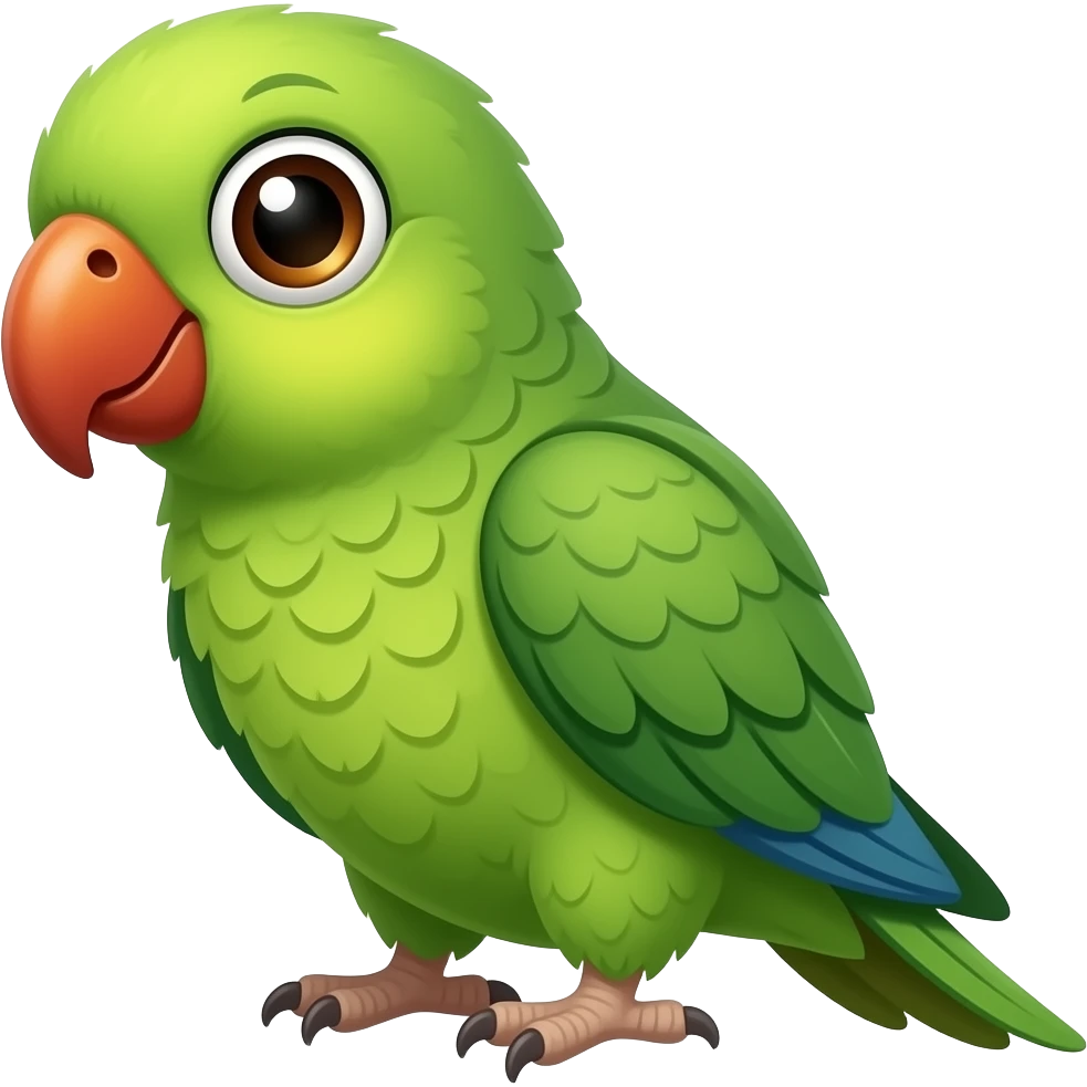 This image appears to be a digital illustration of a cute green parrot high color contrast and saturation attract emoji
