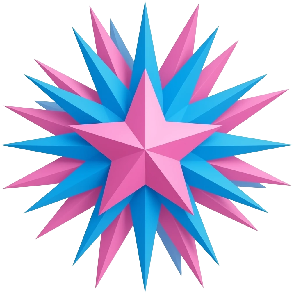 Add hot pink and bright blue starbursts with a huge star in middle emoji