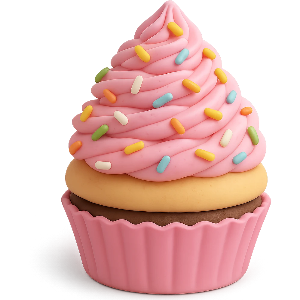 Add colorful sprinkles to the pink icing, keep the fondant cake art style and transparent background. emoji