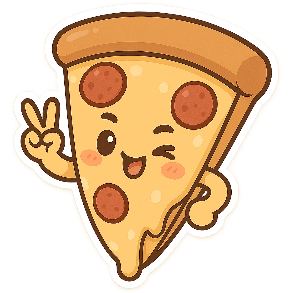 cheeky slice of pizza making a peace sign emoji
