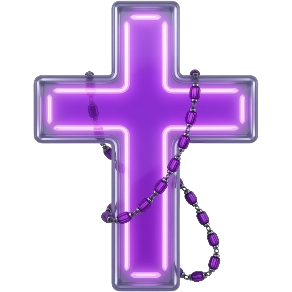 cruz sagrada roxa vidro neon com rosário roxo vidro neon emoji