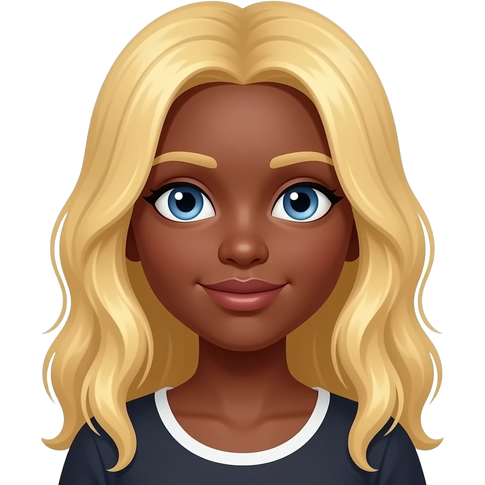 Ein Mädchen mit langen Haaren und schwarze Haut blonde Haare blaue Augen emoji