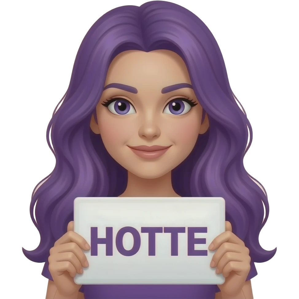 sexy girl with long purple hair holding a HOTTIE sign emoji