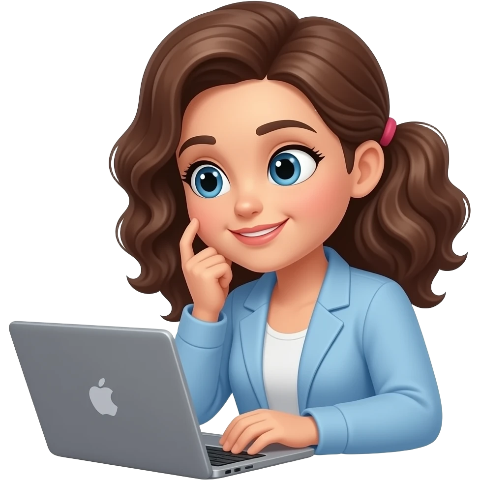 apple emoji brunette thinking with her laptop emoji