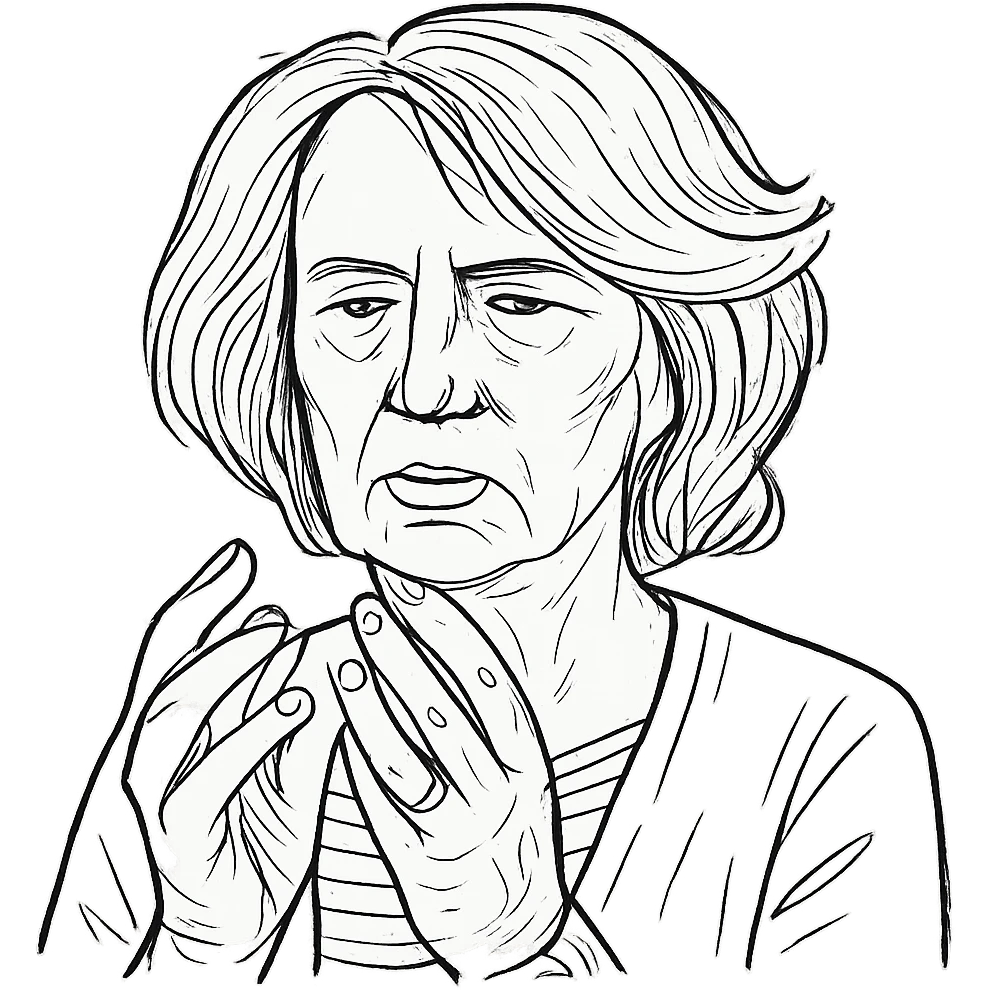 a hand drawn black outline portrait of philosopher Catherine Larrère based on this image emoji