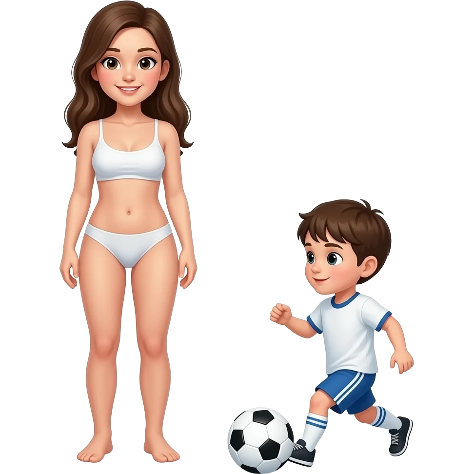 Completly nude tall girl with big boobs and thighs and child playing football emoji