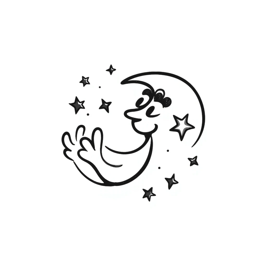 hand drawn doodle moon with stars and swirls emoji