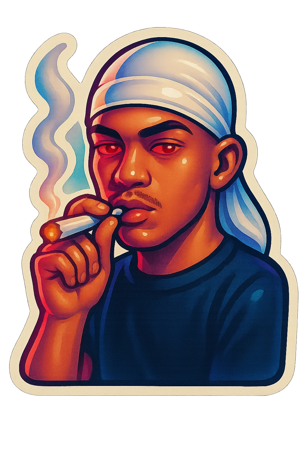 Red eyeds
Smoking weed
Change His durag To white emoji