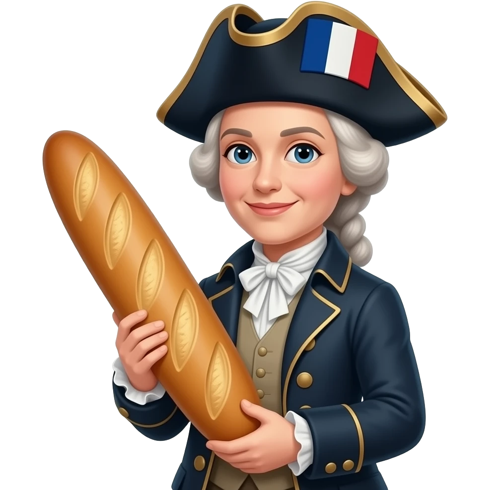 historical mad lady French Mariana with a rebel Jacobin cap and a large French loaf emoji