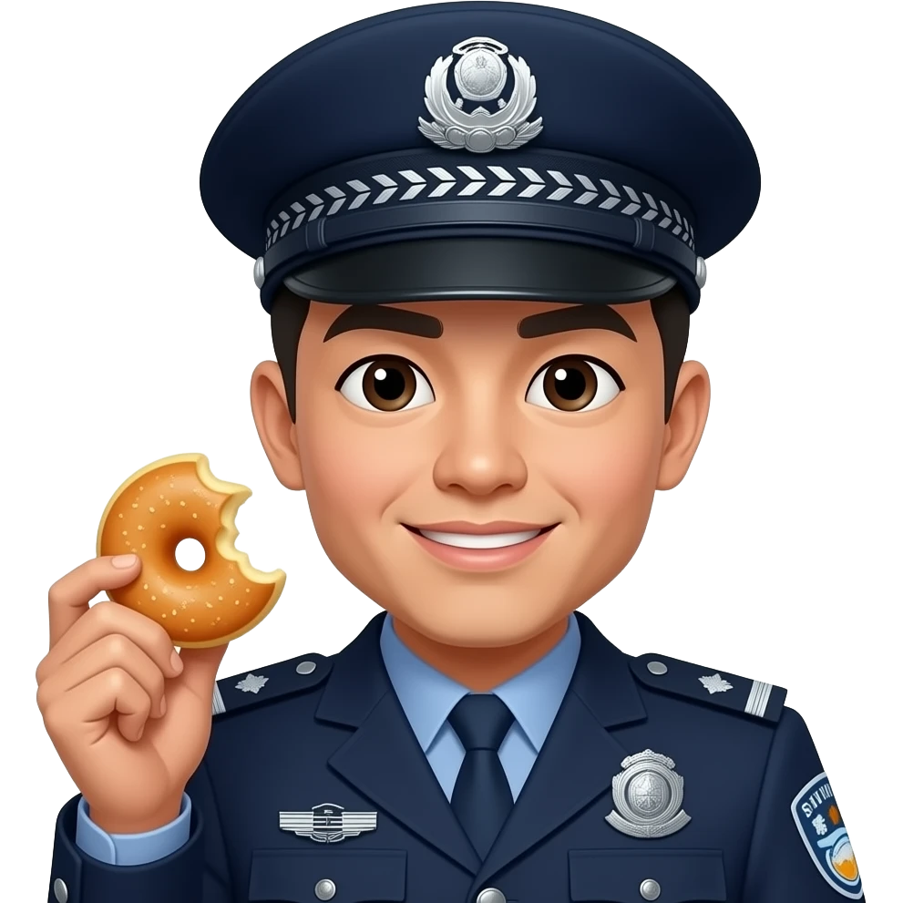 asian officer cop eating a donut closeup emoji