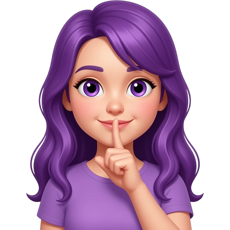 girl with long purple hair with a SHHT... sign emoji