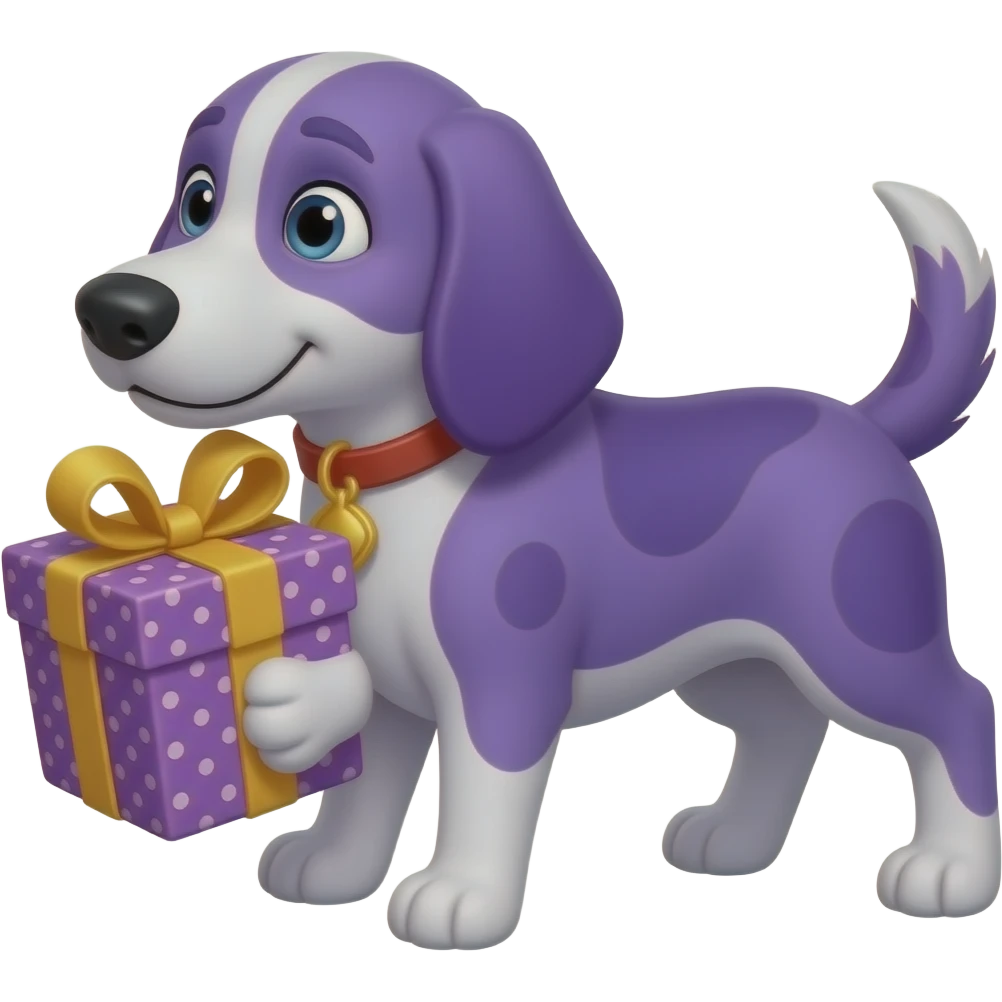 Perro morado dando un regalo estilo palante emoji