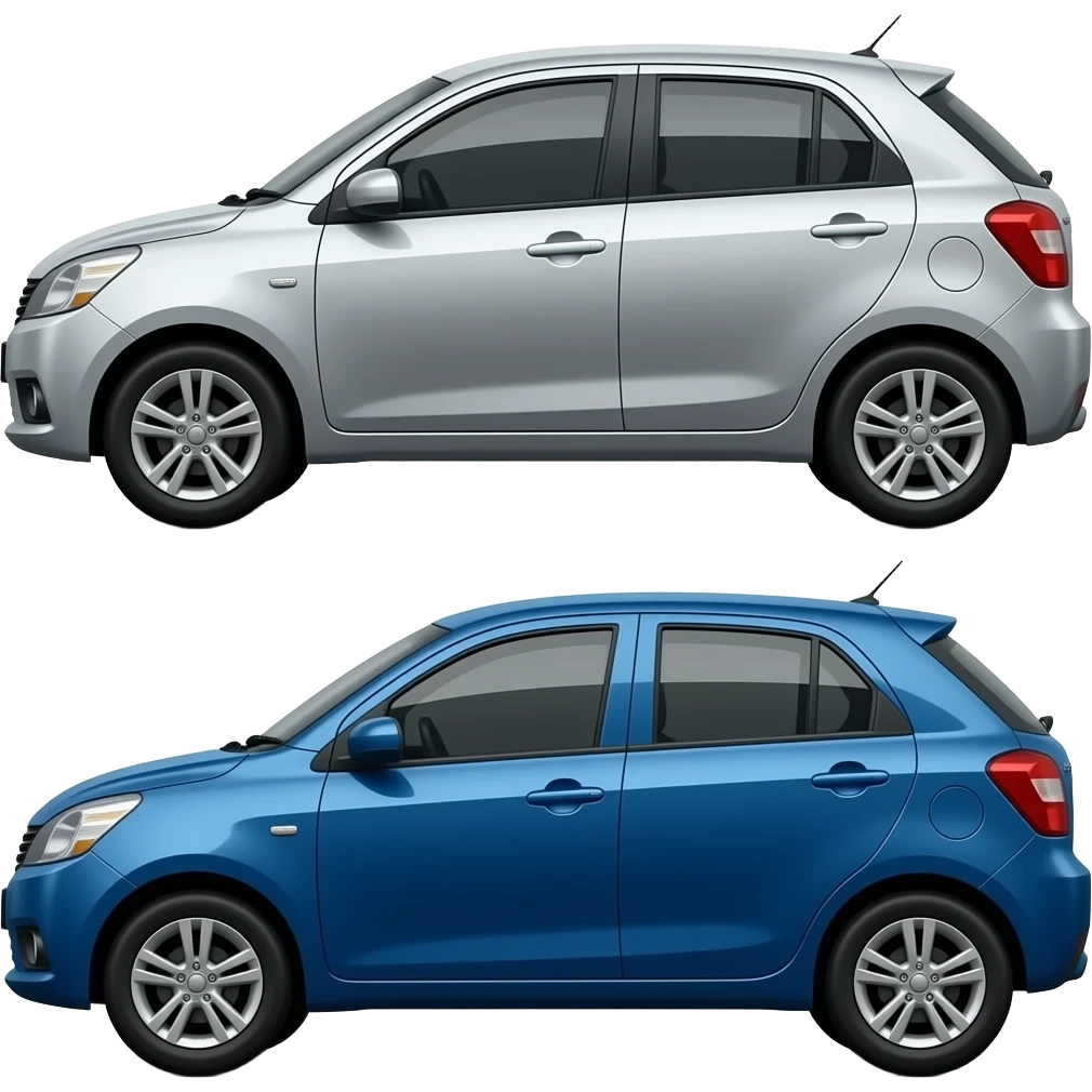 silver  maruti suzuki victoris &  blue  maruti suzuki victoris  with both of them  above windows height  are black . make sure i see one car from one side and the other from other side emoji