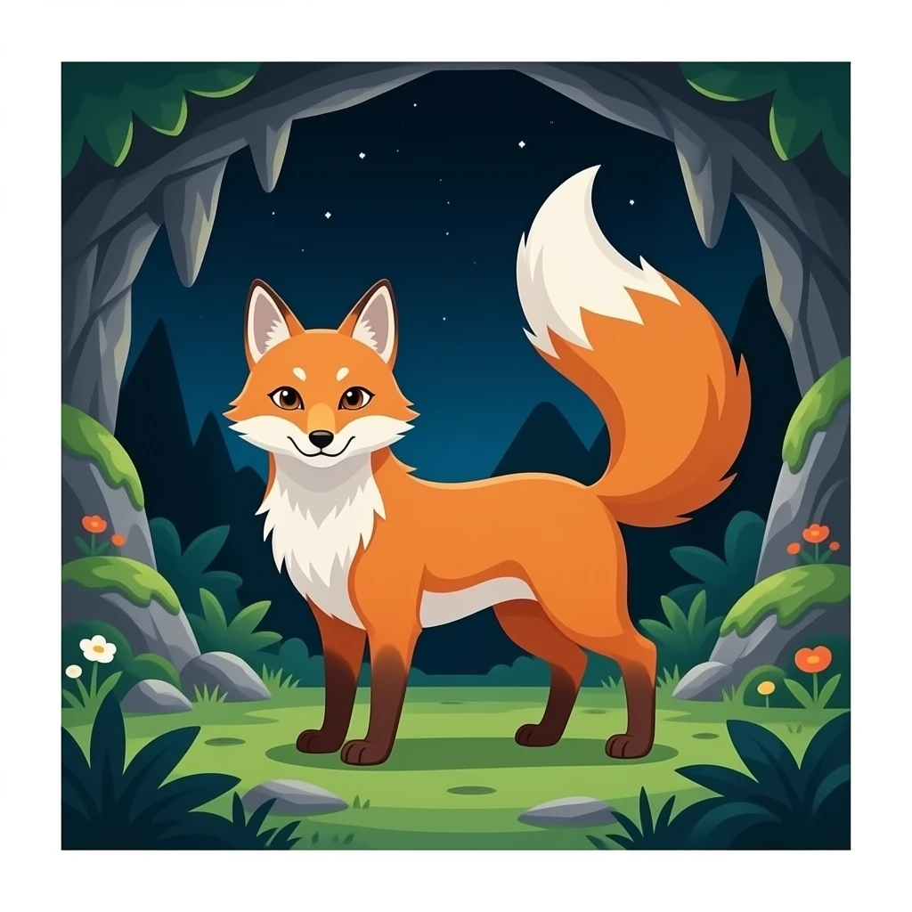 Kitsune in a lush grotto emoji