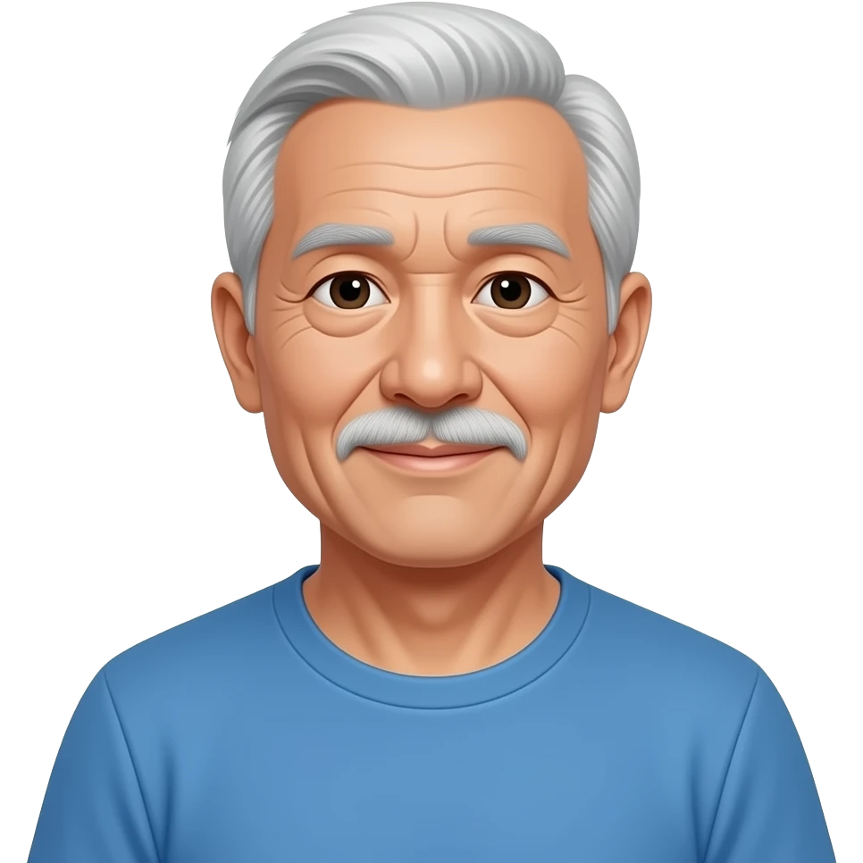 a old aisan man wearing a blue t-shirt emoji
