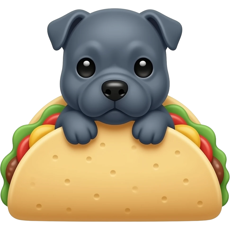 cute gdark grey blueish staffie puppy black eyed in a taco emoji