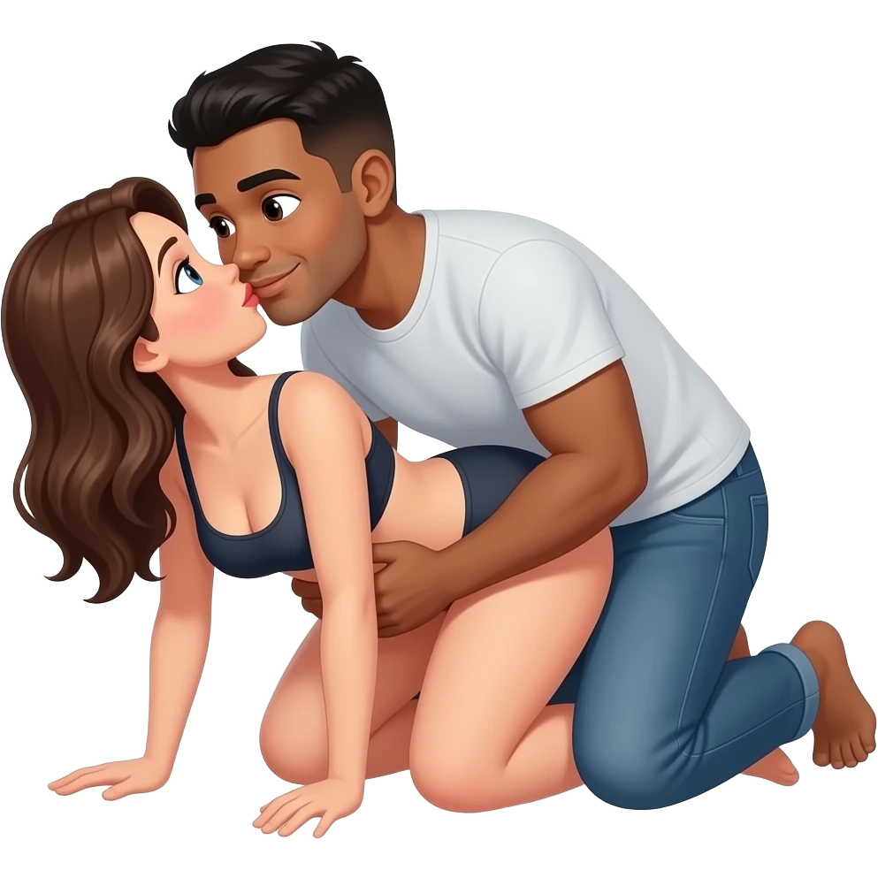 Una chica en cuatro teniendo sexo con un mulato emoji