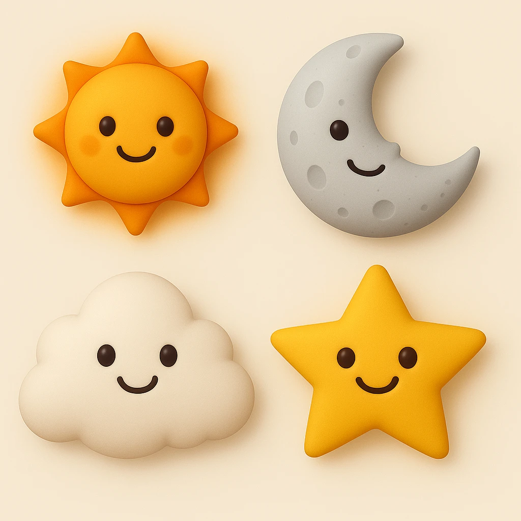 make four emojis in same style emoji