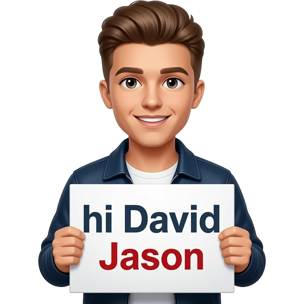 Justin Bieber holding a sign that says "hi David Jason" emoji